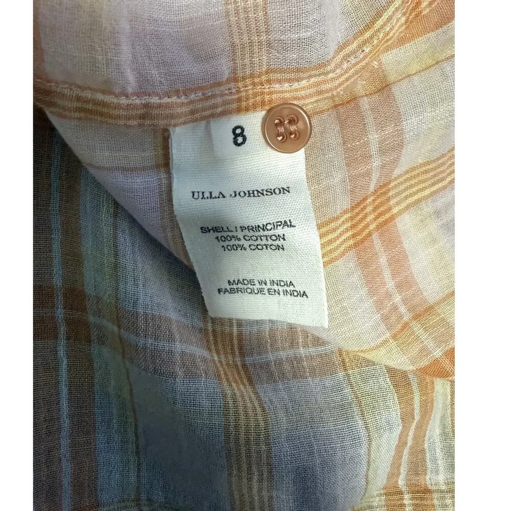 Ulla Johnson Plaid Cotton button Down Shirt Boho Spring Top
